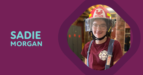 Sadie dressed up in fire fighter gear